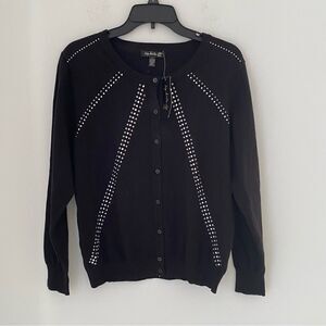 Top Knits Women’d Round Neck Button Front Rhinestones Black Cardigan size L